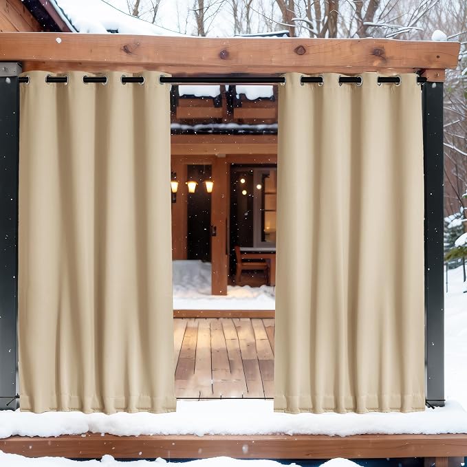 NICETOWN Outdoor Curtains Waterproof Fixed Bottom W52xL95 Biscotti Beige | - Image 9