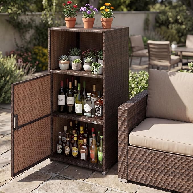 Tangkula Rattan Outdoor Storage Cabinet - Image 9