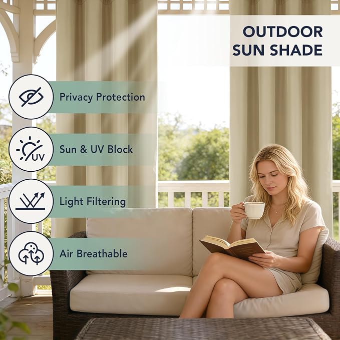 Outdoor Curtains for Patio Waterproof, 6 Drape Panels, Sun Shades | Privacy & - Image 3