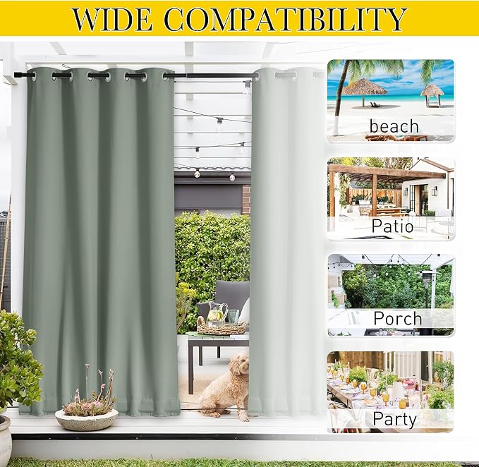 NICETOWN Gazebo Curtains Outdoor Waterproof W100 x L84 in Sage Green | - Image 5