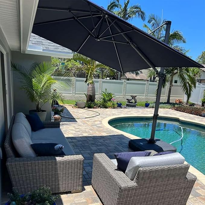 PURPLE LEAF Outdoor Umbrella 8' x 8' Square Premium Sun Protection Grey | by PURPLELEAF