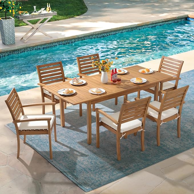 Stackable Patio Dining Chairs Set of 4, Acacia Wood, Stackable Design - Image 4
