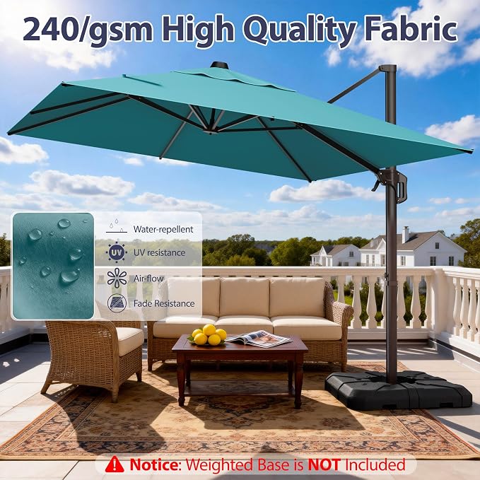 9' X 12' Cantilever Patio Umbrella Rectangle Outdoor Umbrella, 6-Level Tilt & - Image 5