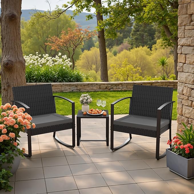 Homall Patio Furniture Set 3 Piece Resin Outdoor Bistro Set Rocking Patio Chairs - Image 7