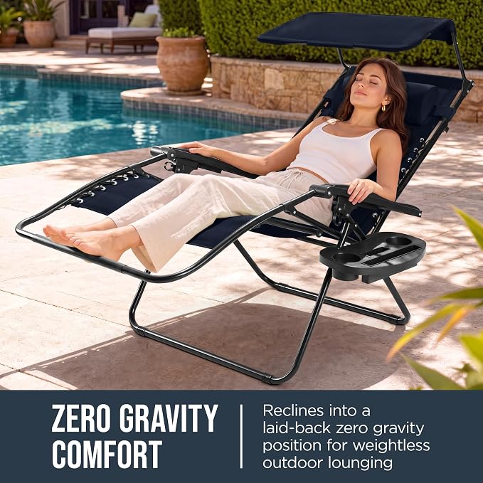 Best Choice Products Oversized Padded Zero Gravity Chair w/Canopy Headrest Cup - Image 3