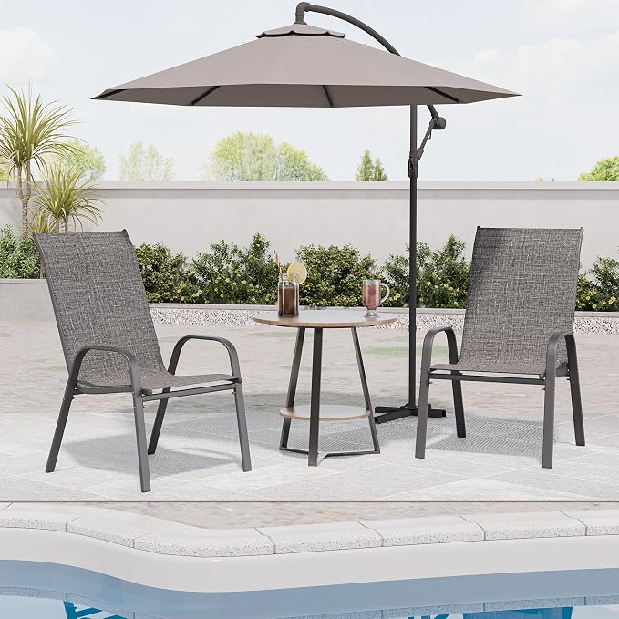 Patio Chairs Set of 2, Outdoor Dining Chairs Stackable - Image 4