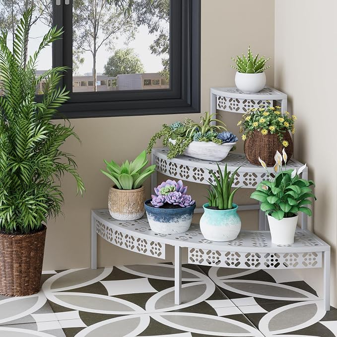 3-Tier Semi-Circular Metal Plant Stand, Quarter Round Rack | Semi-circular - Image 8