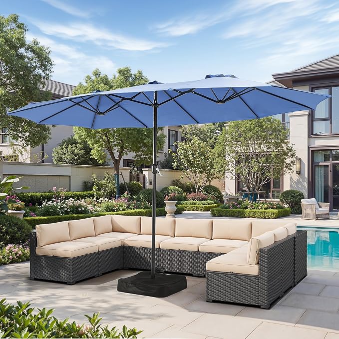Aoxun 15ft Patio Umbrella with Base Included, Outdoor Double-Sided Rectangular by Aoxun