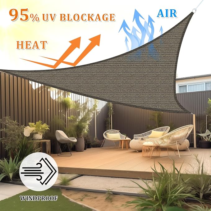 Shade&Beyond Triangle Sun Shade Sail 10'X10'X14' Permeable Canopy Mocha - Image 2