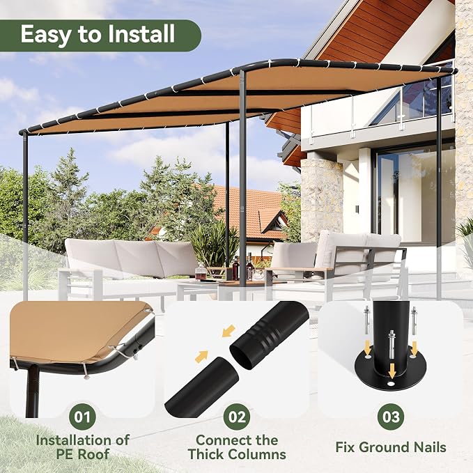 Aoxun 10x12 Lean-to Gazebo, Sloped Pergola Porch Canopy Awning - Image 5