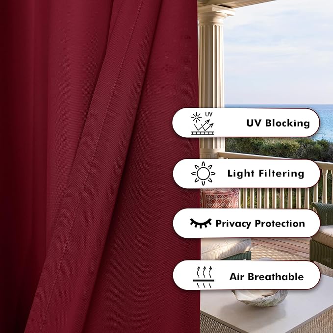 BONZER Outdoor Curtains for Patio Waterproof Thick Privacy Extra Wide | Grommet - Image 4