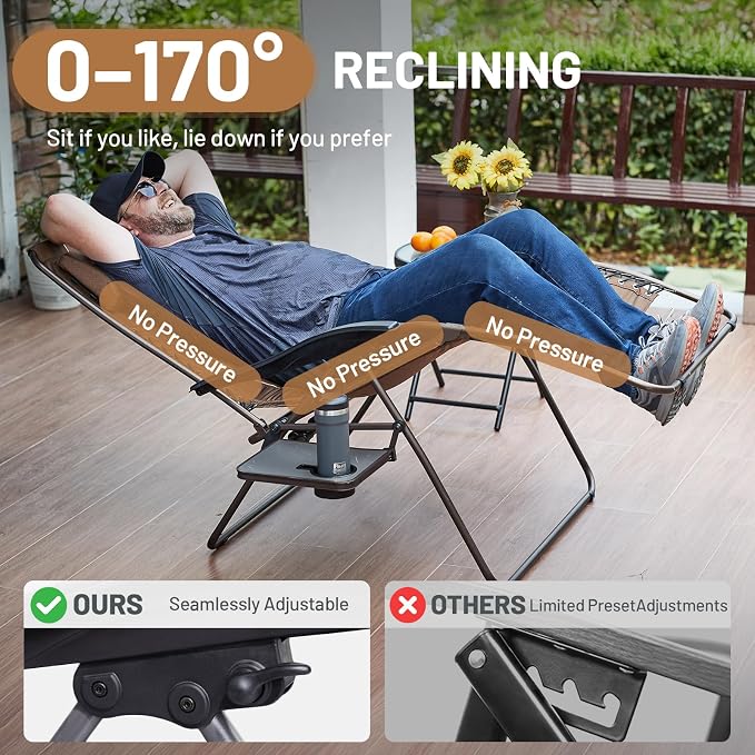 TIMBER RIDGE Oversized Zero Gravity Chair, 33In Wide XXL Zero Gravity Reclining - Image 5