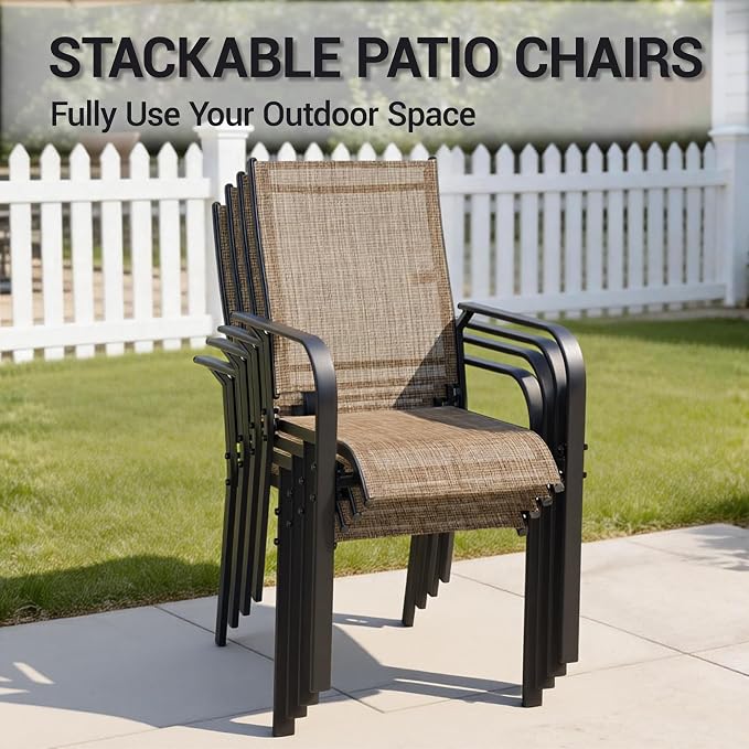 Patio Chairs Set of 8, Stackable Outdoor Dining Chairs, All Weather Breathable - Image 4