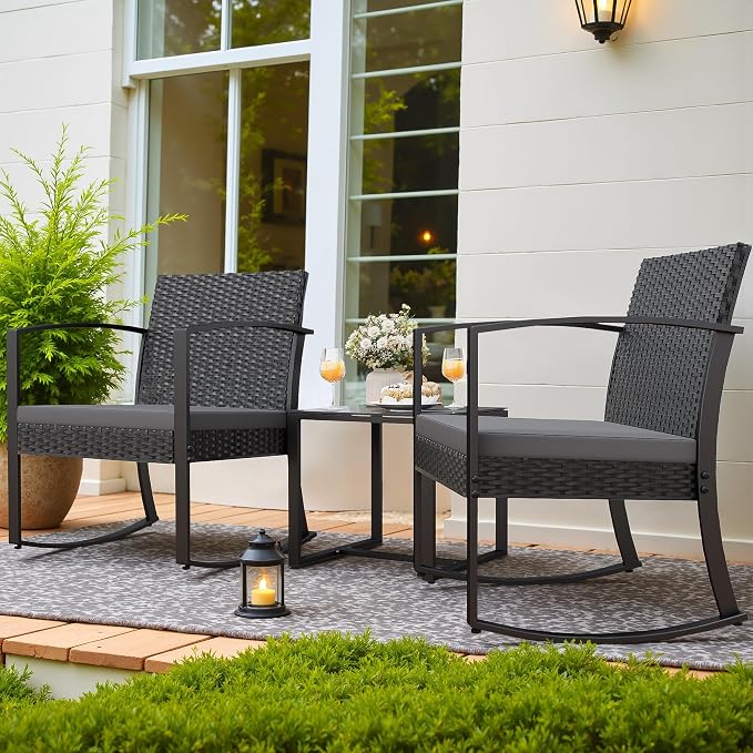 Homall Patio Furniture Set 3 Piece Resin Outdoor Bistro Set Rocking Patio Chairs - Image 5