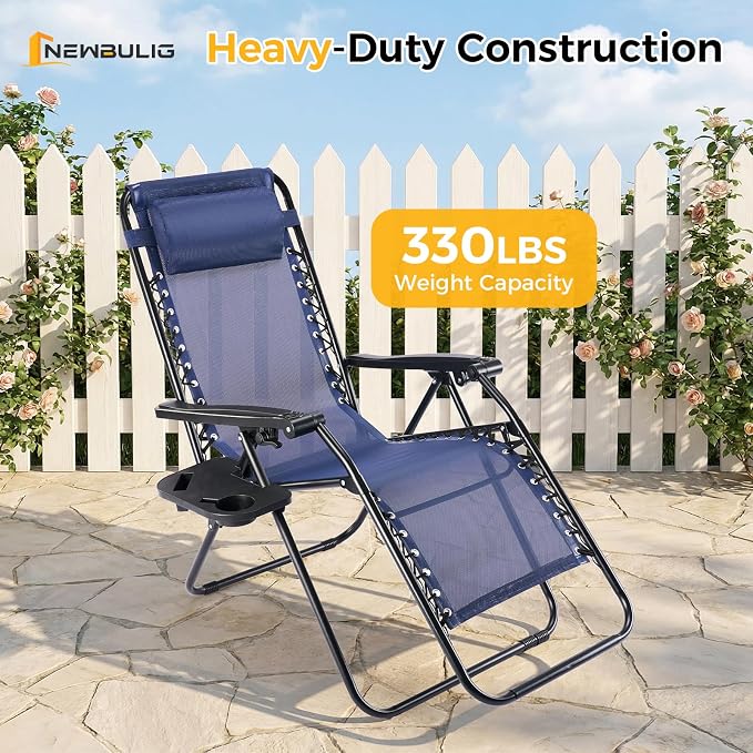 NEWBULIG Zero Gravity Chairs Set of 2, Folding Lounge Recliner Chair | Portable - Image 5