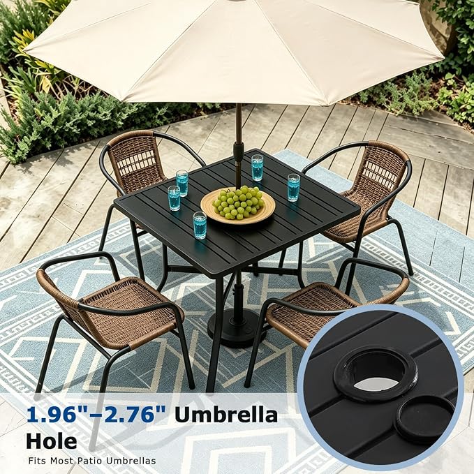 5 Piece Patio Dining Set with Black Outdoor Metal Table & 4 Hand-Woven PE - Image 4