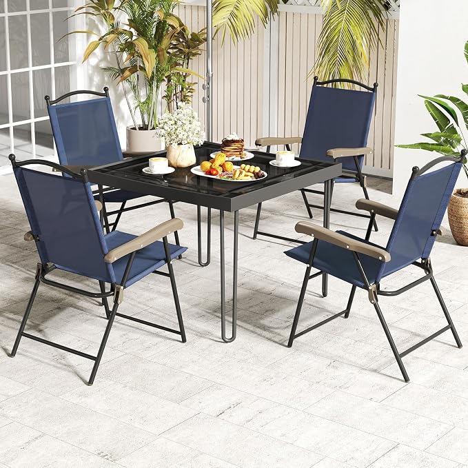 GIANTEX Set of 2 Patio Folding Chairs, Outdoor Patio Dining Chairs w/Armrest - Image 9