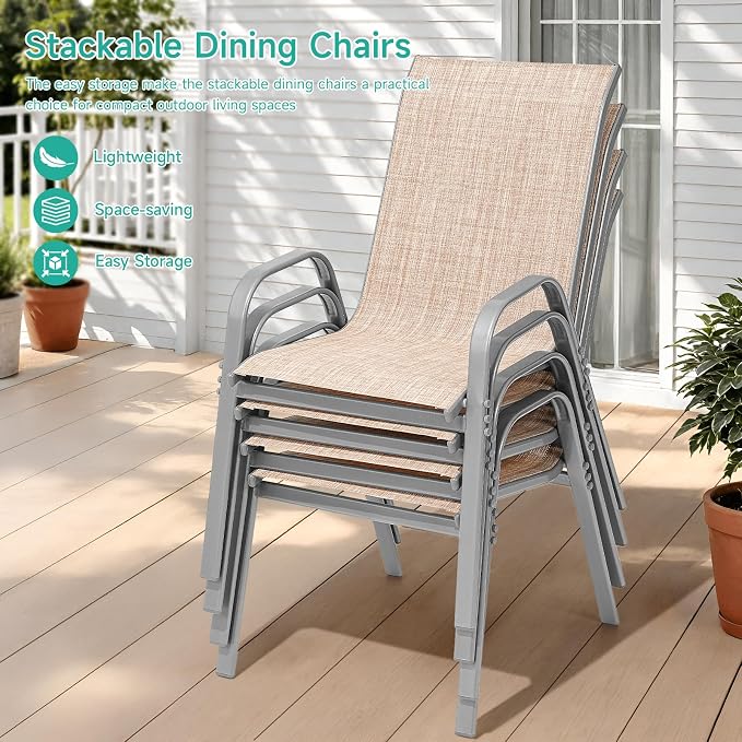 Patio Chairs Set of 6, All Weather Outdoor Dining Chairs | Stackable Dining - Image 5