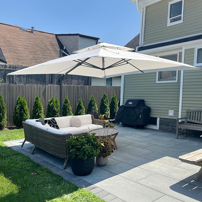 PURPLE LEAF Sunbrella Patio Cantilever Umbrella 12' X 12' Canvas Natural | by PURPLELEAF