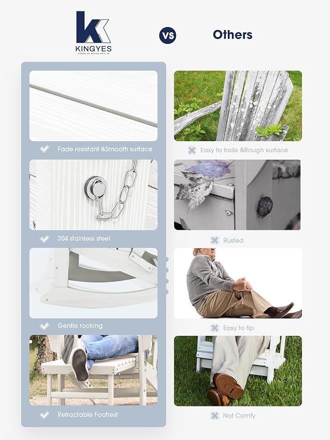 Adirondack Rocking Chair with Ottoman and Cup Holders | HDPE Porch Rocker - Image 6