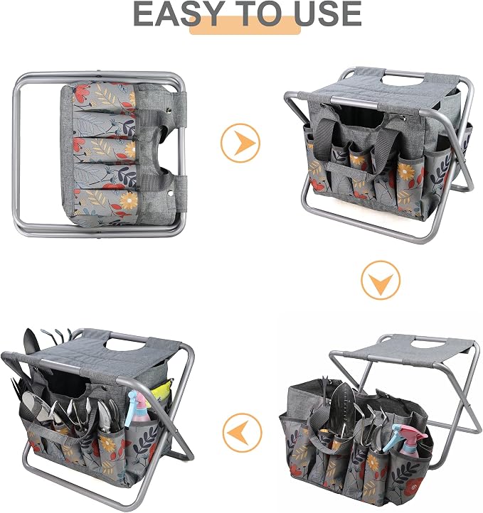 Folding Gardening Stool with Detachable Storage Tote Bag, Gardening Tools Set - Image 6