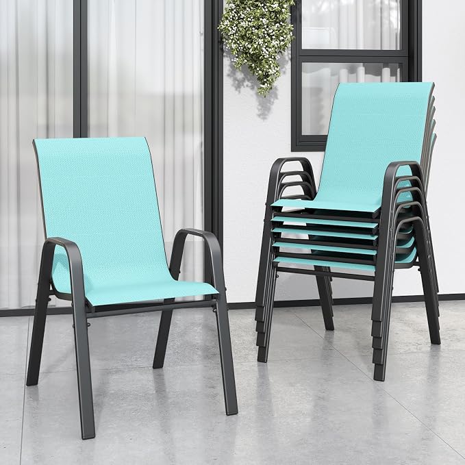 Light Blue Patio Chairs Set of 6, Stackable Outdoor Dining Chairs by Vimstora