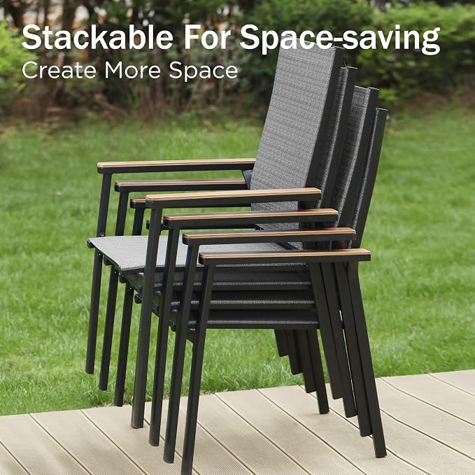 PHI VILLA Outdoor Stackable Dining Chairs Set of 8 w/Aluminum Frame, - Image 4