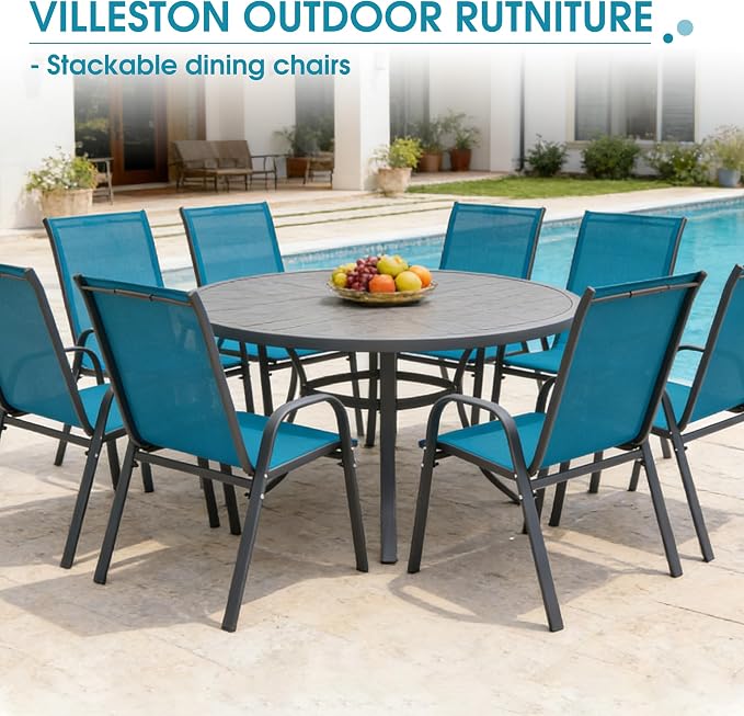 24.4" Wide Outdoor Stackable Chairs Set of 8 | Stacking Patio Chairs - Image 9