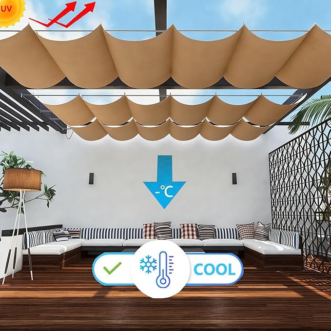Sun Shade Sail Retractable Wave Waterproof 8' x 28' Shade Cloth Waterproof - Image 2