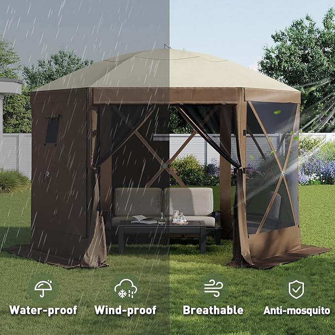 Aoxun 10x10ft Pop Up Gazebo, Camping Gazebo Screen Tent, Mesh Windows, Carry - Image 4