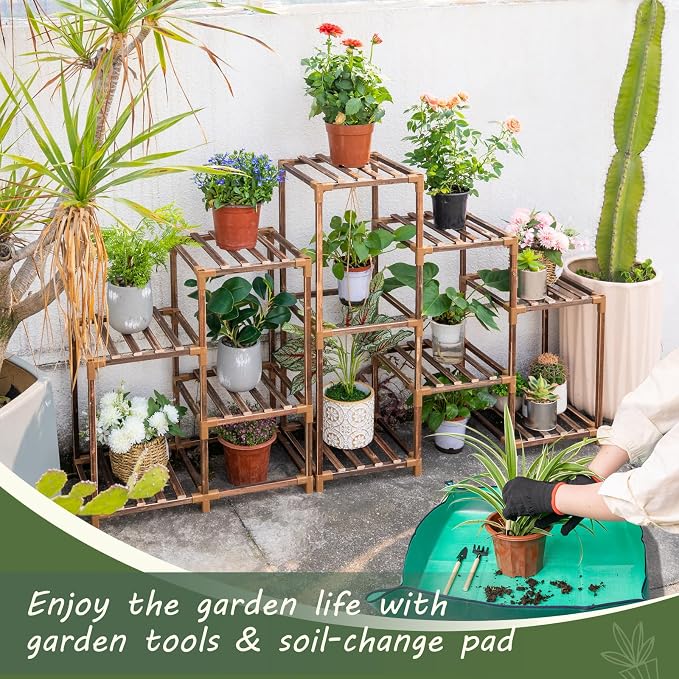 Wood Plant Stand Indoor Outdoor Corner Plant Shelf Stand, 5 Tiered 10 Potted - Image 4