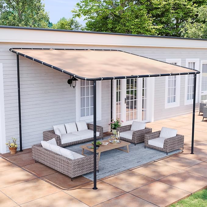 Aoxun 10x12 Lean-to Gazebo, Sloped Pergola Porch Canopy Awning by Aoxun