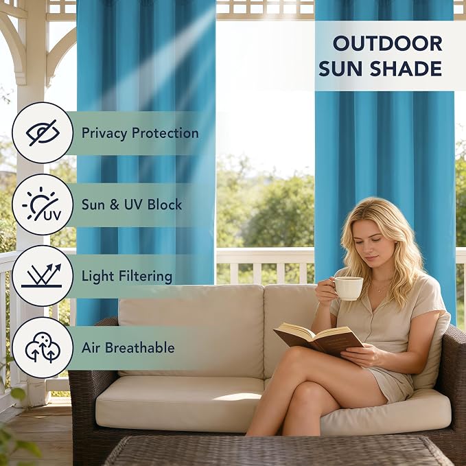 Patio Curtains Outdoor Waterproof, Privacy Drapes | Weatherproof & Sun Blocking - Image 3