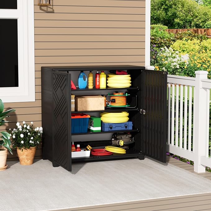 Mrosaa Outdoor/Indoor Storage Box, Resin and Plastic Storage Cabinet Waterproof - Image 2