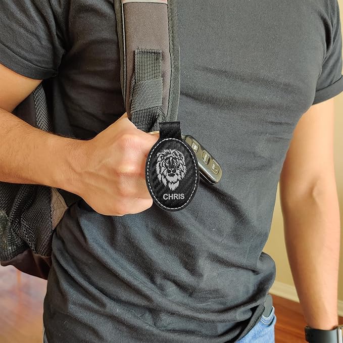 LaserGram Oval Keychain, Golf Ball, Personalized Engraving Included (Carbon Fiber Black with Silver)
