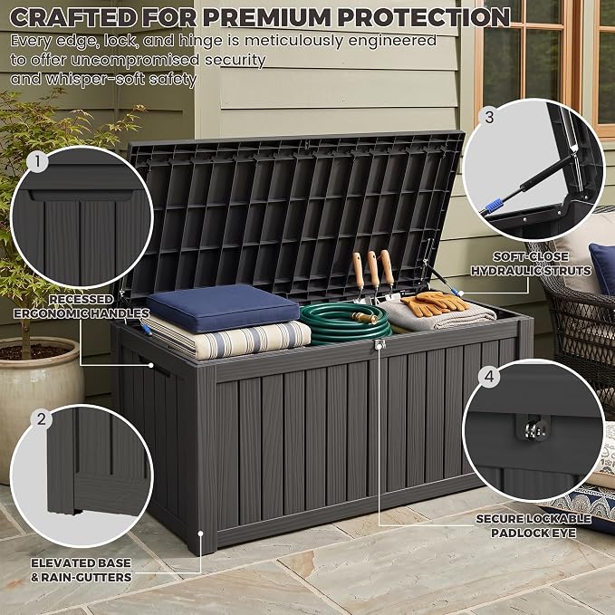 Outdoor Storage Box, 150 Gallon Waterproof Deck Box, Piston-Assisted Resin Trunk - Image 3