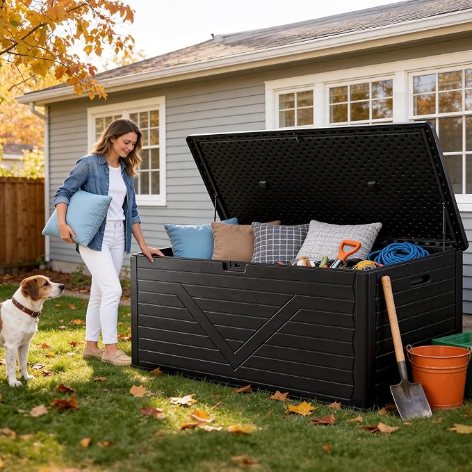 Outdoor Storage Box, 260 Gallon Deck Box Outdoor Storage Bench Outside - Image 2