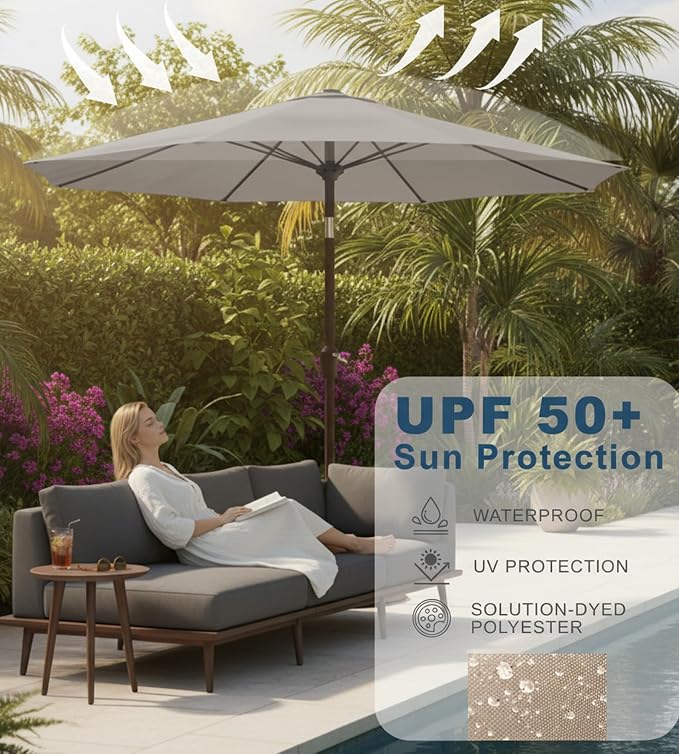 9FT Auto-Tilt Patio Umbrella|Outdoor Market Table Umbrella - Image 5