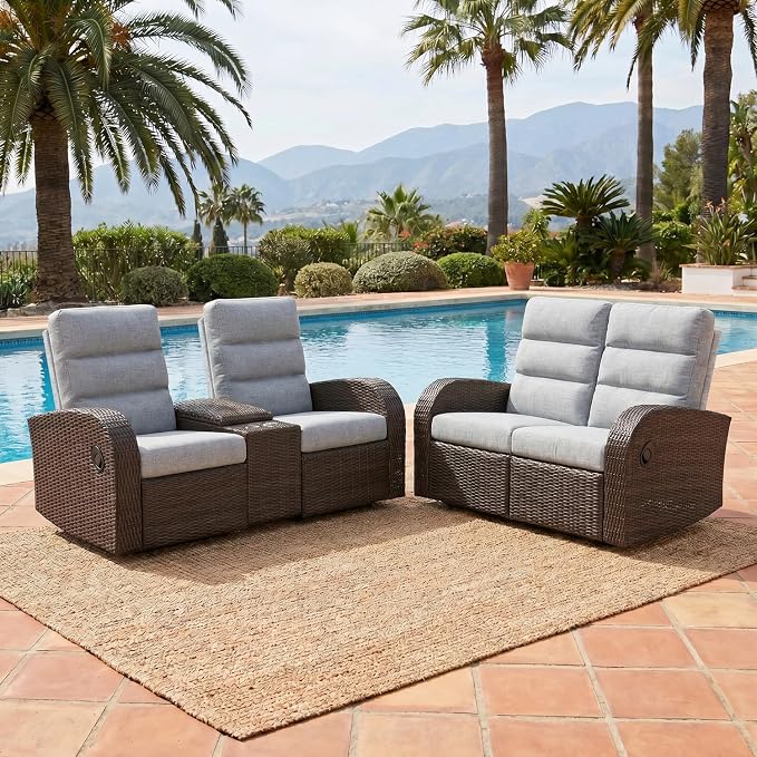 Oversized 2 Pieces Wicker Outdoor Recliner Loveseat by LayinSun