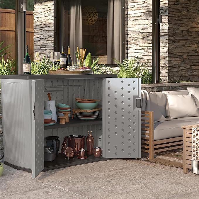 Suncast XL Outdoor Storage Cabinet, 130 Gal, Peppercorn Gray - Image 9