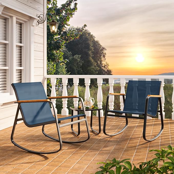 3-Piece Outdoor Rocking Bistro Set, Patio Furniture Set, 2 Rocking Chairs - Image 6