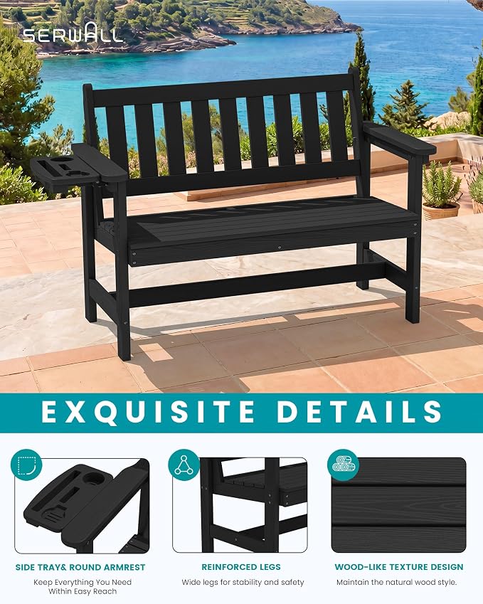 SERWALL HDPE Outdoor Bench, Weatherproof Porch Bench, 1 Pack, Suitable - Image 4