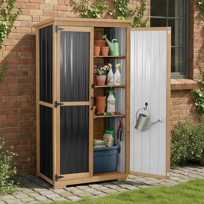 Outdoor Storage Cabinet with Shelves, Weatherproof Stylish Shed - Image 8