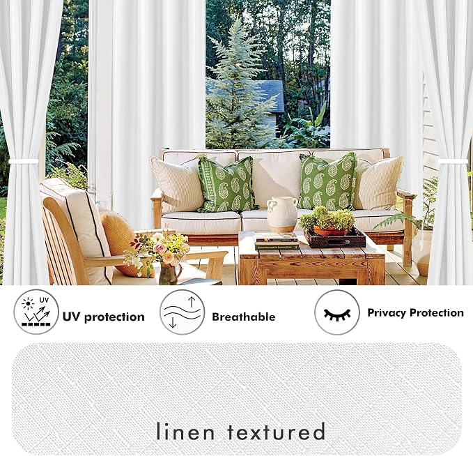 Linen Outdoor Curtains for Patio Waterproof 4 Pcs 54x84 In White | Light - Image 3