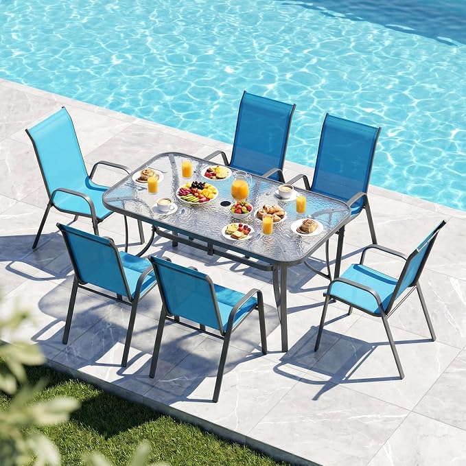 MAMIZO Patio Dining Chairs, Stackable Textilene Chair Set of 8, Sky Blue | - Image 9