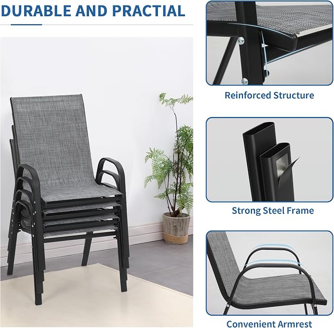 Patio Chairs Set of 4, Outdoor Stackable Dining Chairs | All Weather Textilene - Image 7