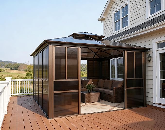 12x14 Sunroom Gazebo, Enclosed Outdoor Solarium by YOLENY