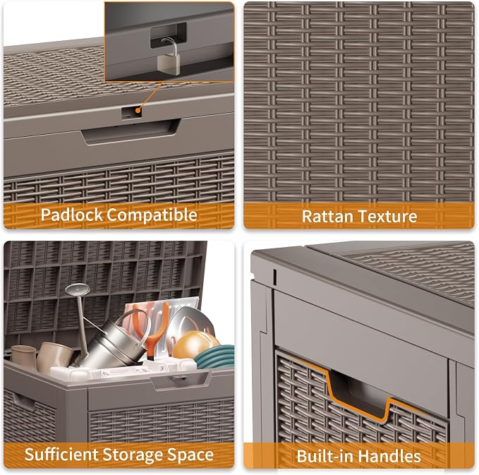 PatioZen 30 Gallon Resin Deck Box, Lockable Patio Outdoor Storage Box - Image 4