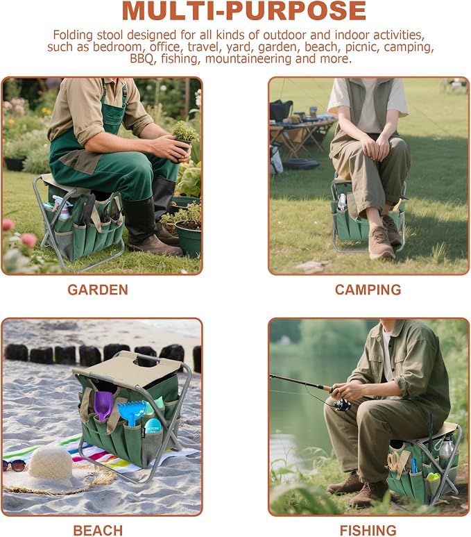 Folding Gardening Stool with Detachable Storage Tote Bag, Gardening Tools Set - Image 7
