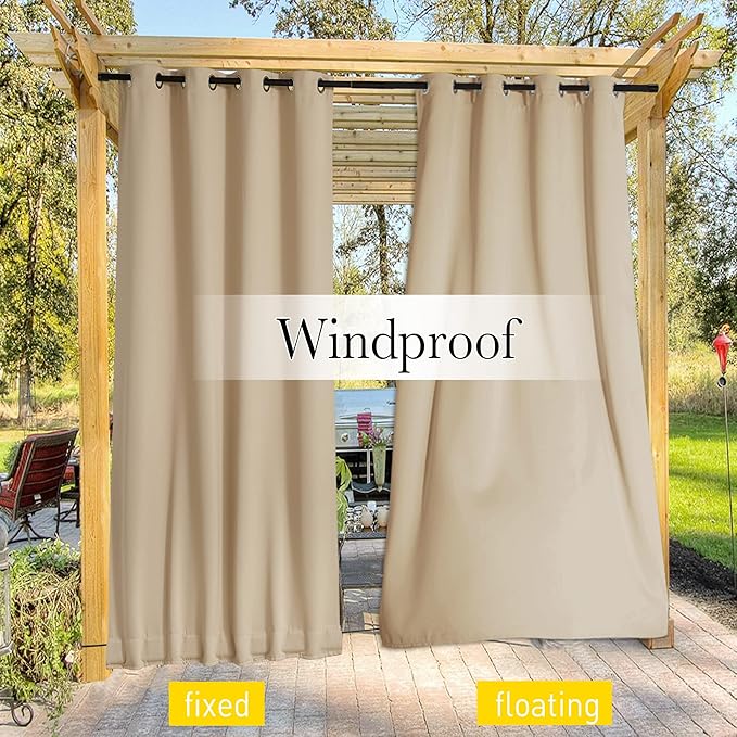 NICETOWN 2 Panels Outdoor Curtains Waterproof W52xL108 Biscotti Beige | - Image 7